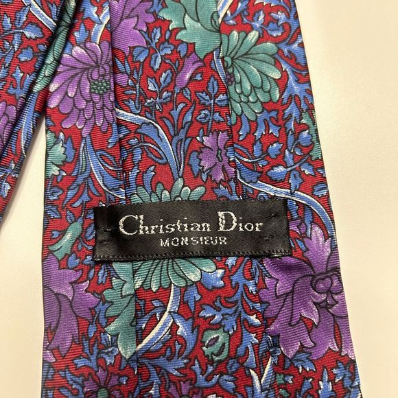 Christian Dior Monsieur 70’s Men’s Silk Floral Neck Tie Blue Purple WPL125 - Picture 3 of 6